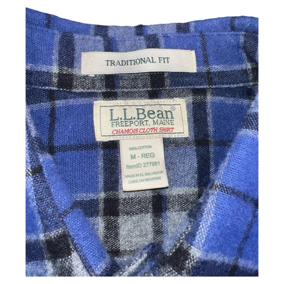 LL Bean Tartan Plaid Brushed Flannel Chamois Cloth Shirt Button Up Medium Med - Picture 2 of 3